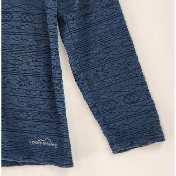Eddie Bauer Sweater Womens Medium Blue Textured Tribal Pattern Quater Zip Fleece - Picture 8 of 11